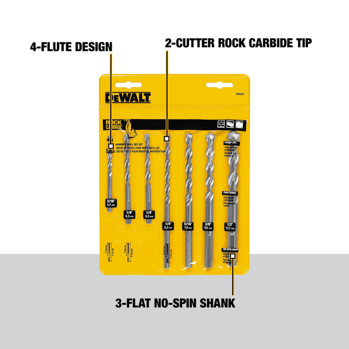 DeWalt 7 pc. Premium Percussion Masonry Drill Bit Set