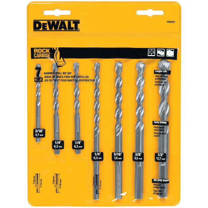 DeWalt 7 pc. Premium Percussion Masonry Drill Bit Set