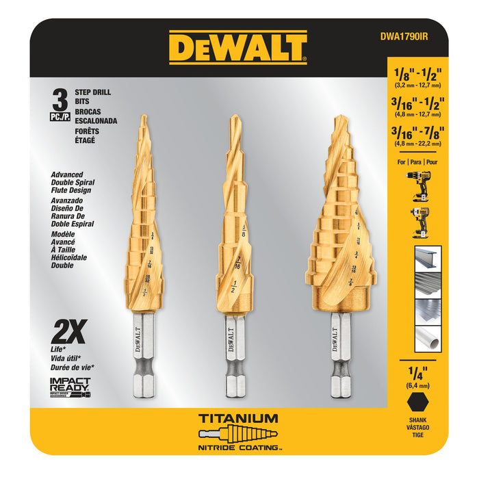 DeWalt 3 pc. IMPACT READY® Titanium Nitride Step Drill Bit Set