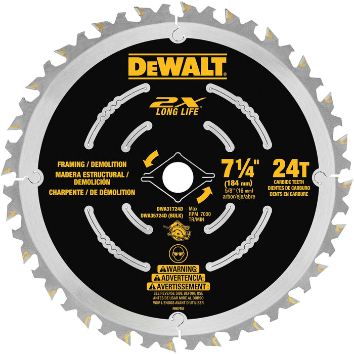 DeWalt 7-1/4" 24T 2X Long Life Demolition Blade