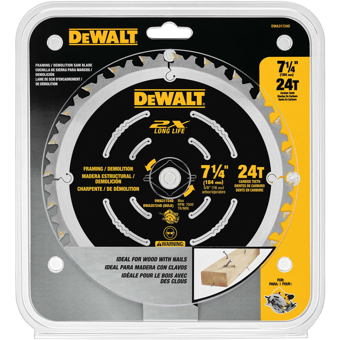 DeWalt 7-1/4" 24T 2X Long Life Demolition Blade