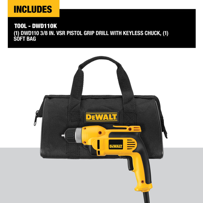 DeWalt VSR 3/8" (10mm) Pistol Grip Drill Kit w/ Keyless Chuck