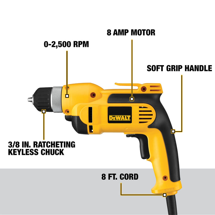 DeWalt VSR 3/8" (10mm) Pistol Grip Drill Kit w/ Keyless Chuck