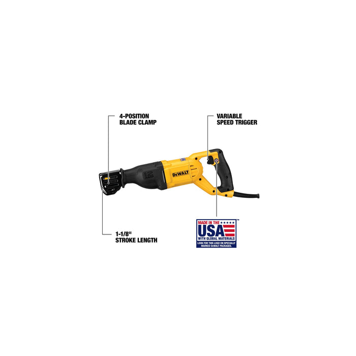 DeWalt 12A Corded Reciprocating Saw w/ 4-Directional Keyless Blade Clamp