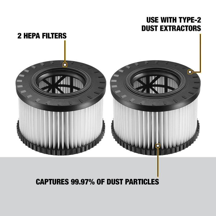 DeWalt Replacement HEPA Filter Set For Type 2 Dust Extractors