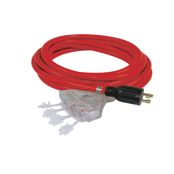 King 25FT Generator Extension Cord 30A, L14-30 w/ Quad Tap