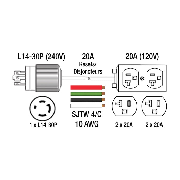 King 25FT Generator Extension Cord 30A w/ Resets