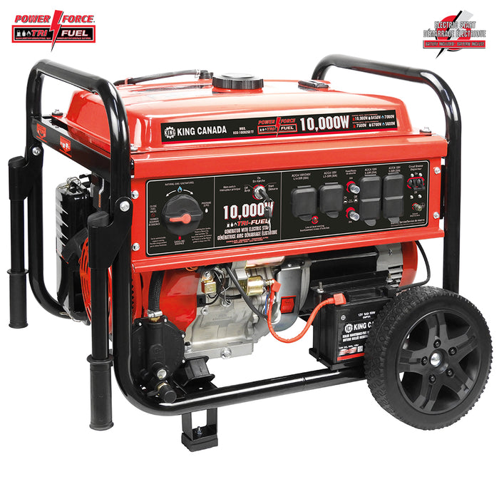 King 10,000W Tri-Fuel Generator c/w Electric Start & Wheel Kit