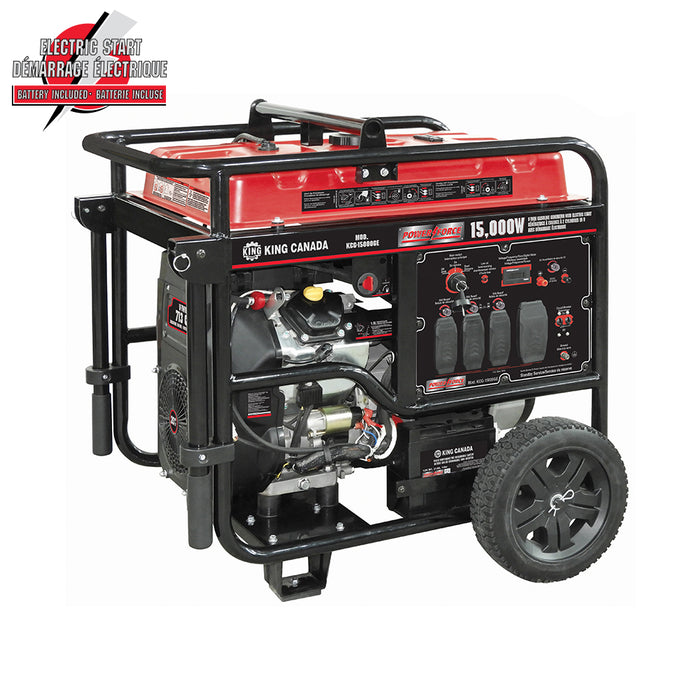 King 15,000W Gas Generator c/w Electric Start & Wheel Kit