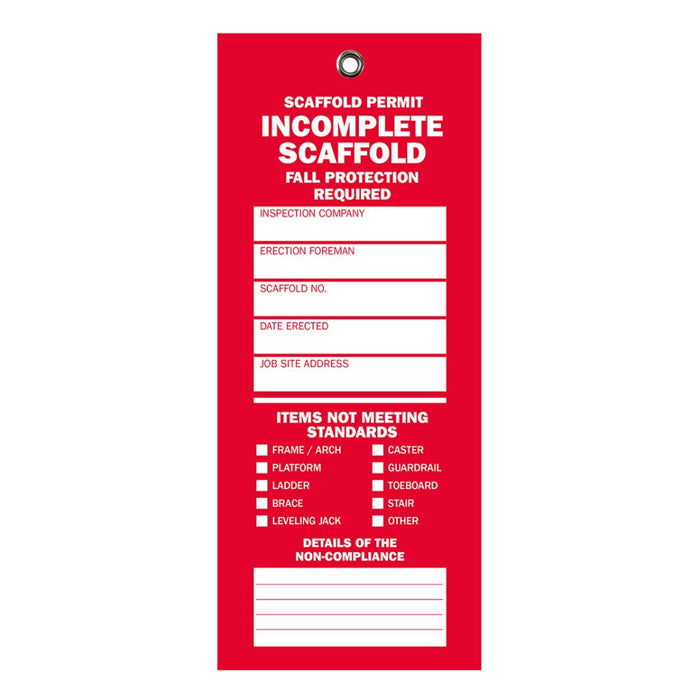 Metaltech Incomplete Scaffold Inspection Tag (Red)