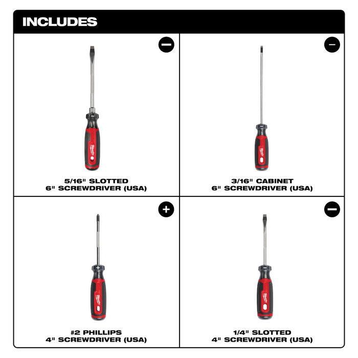 Milwaukee 4 pc. Cushion Grip Screwdriver Set (USA)