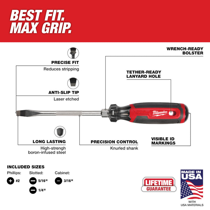 Milwaukee 4 pc. Cushion Grip Screwdriver Set (USA)