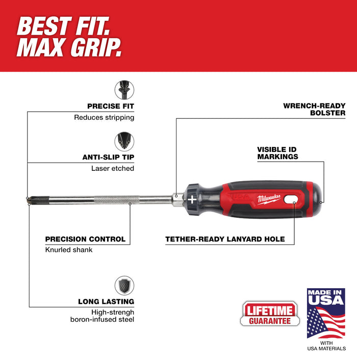 Milwaukee #3 Phillips 6" Cushion Grip Screwdriver (USA)