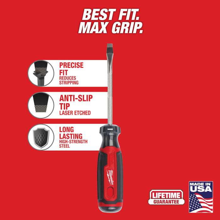 Milwaukee 1/4" Slotted 4" Cushion Grip Screwdriver (USA)