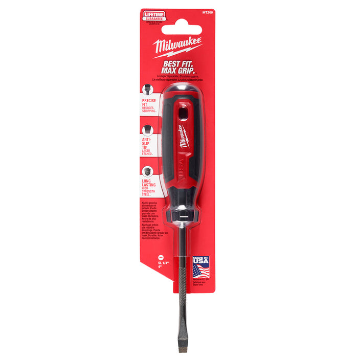 Milwaukee 1/4" Slotted 4" Cushion Grip Screwdriver (USA)
