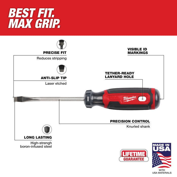 Milwaukee 1/4" Slotted 4" Cushion Grip Screwdriver (USA)