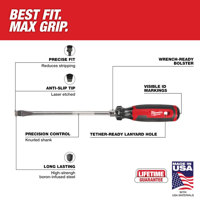 Milwaukee 3/8" Slotted 8" Cushion Grip Screwdriver (USA)