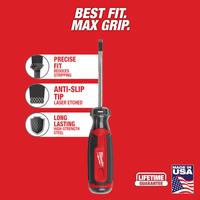 Milwaukee 3/16" Cabinet 3" Cushion Grip Screwdriver (USA)