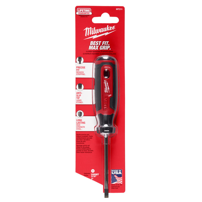 Milwaukee 3/16" Cabinet 3" Cushion Grip Screwdriver (USA)