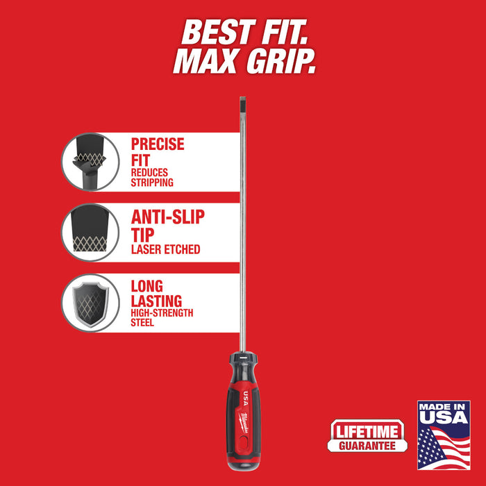 Milwaukee 3/16" Cabinet 8" Cushion Grip Screwdriver (USA)