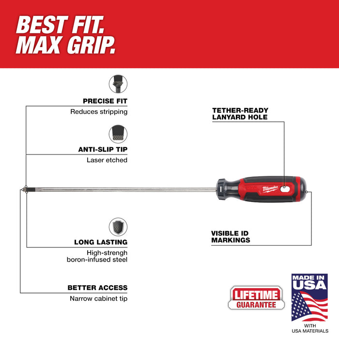 Milwaukee 3/16" Cabinet 8" Cushion Grip Screwdriver (USA)