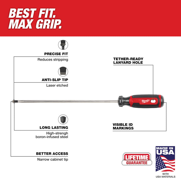 Milwaukee 1/4" Cabinet 10" Cushion Grip Screwdriver (USA)