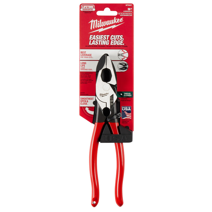 Milwaukee 9" Lineman's Dipped Grip Pliers w/ Thread Cleaner (USA)