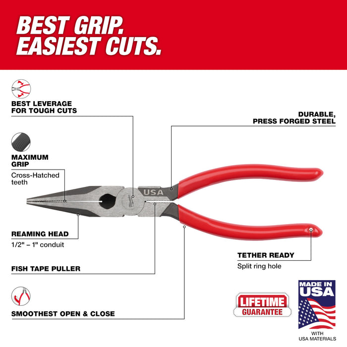Milwaukee 8" Long Nose Dipped Grip Pliers (USA)