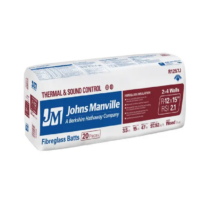 Johns Manville Fibreglass R12 Insulation Batts - 3.5" x 15" (97.92 sq. ft.)