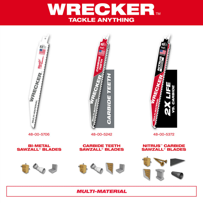 Milwaukee 6 TPI WRECKER w/ Carbide Teeth SAWZALL Blade for Multi-Material