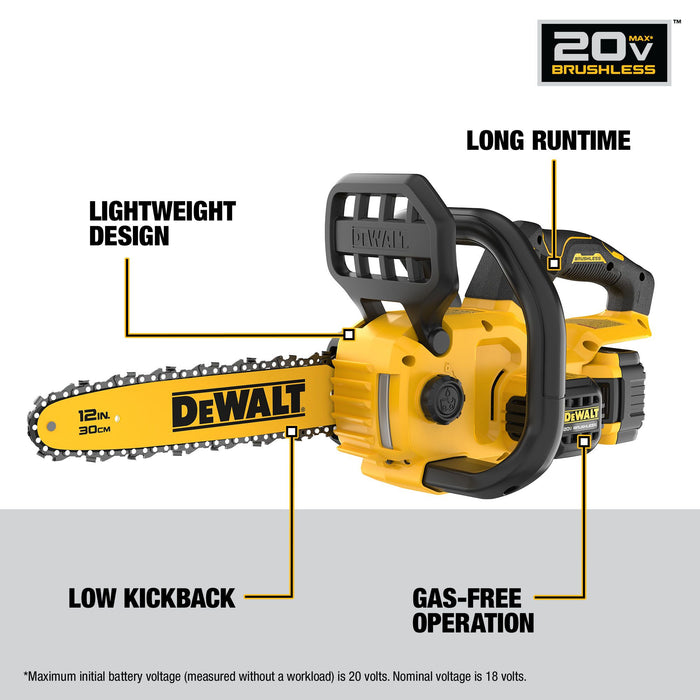 DeWalt 20V MAX 12" Li-ion Brushless Chainsaw Kit