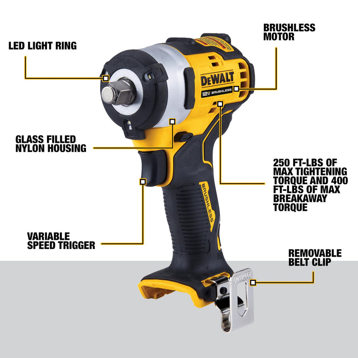 DeWalt 12V MAX XTREME Brushless Cordless 1/2" Impact Wrench - Tool Only