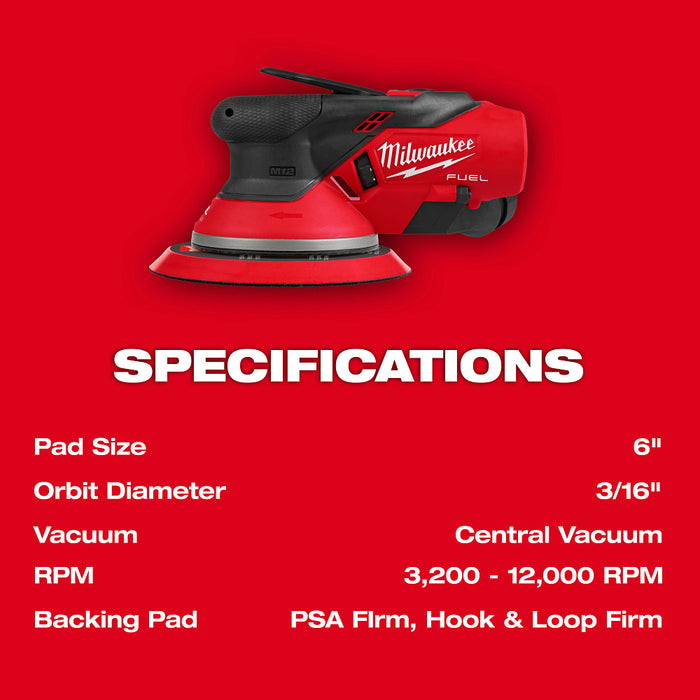 Milwaukee M12 FUEL™ 6" Random Orbital Sander - Tool Only (3/16")