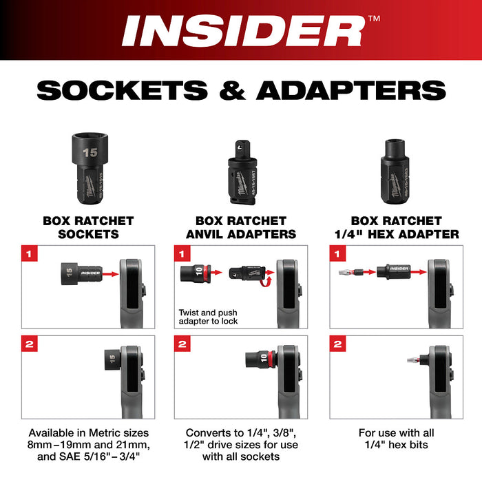 Milwaukee 8 pc. INSIDER Box Ratchet Socket SAE Set