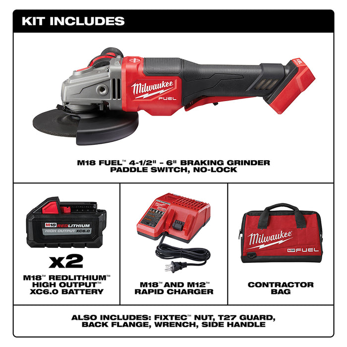 Milwaukee M18 FUEL Cordless 4-1/2"-6" No Lock Braking Grinder Kit w/ Paddle Switch