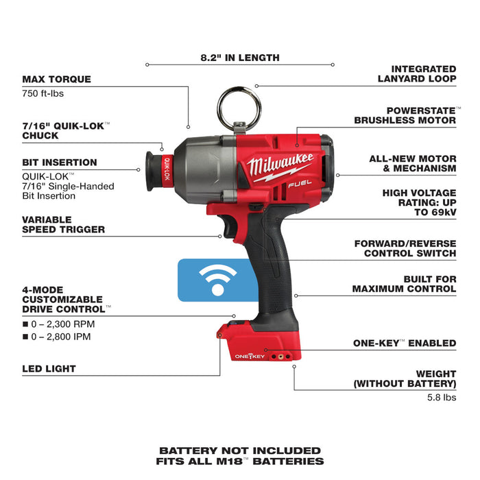 Milwaukee M18 FUEL Cordless 7/16" Hex Utility HTIW w/ ONE-KEY  - Tool Only