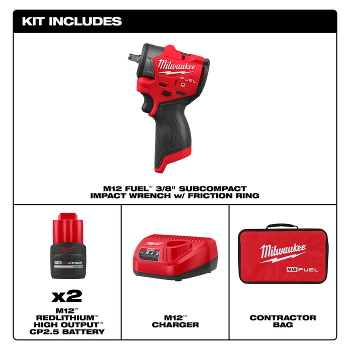 Milwaukee M12 FUEL 3/8" Subcompact Impact Wrench w/ Friction Ring Kit