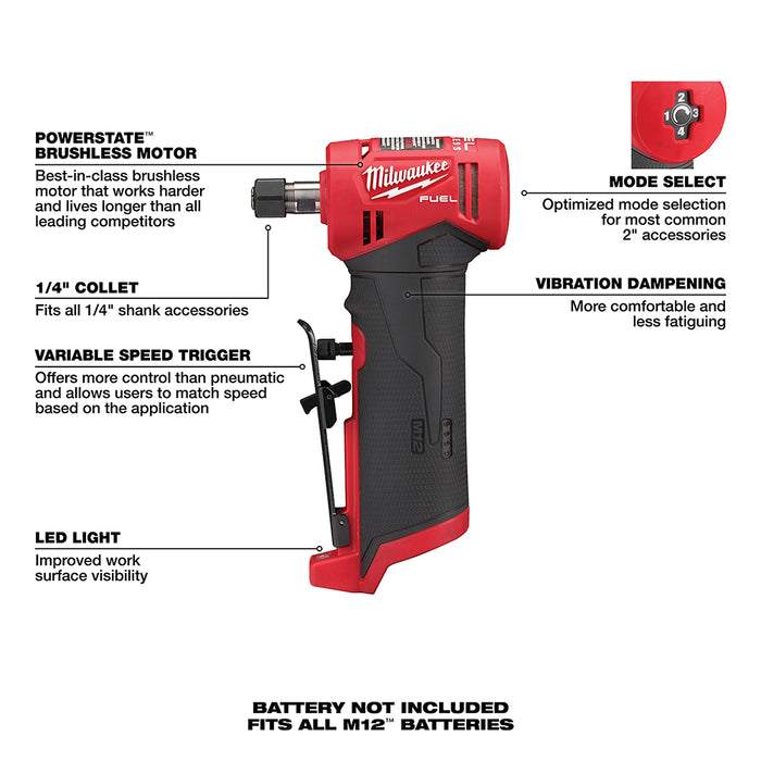 Milwaukee M12 FUEL Cordless Right Angle Die Grinder  - Tool Only