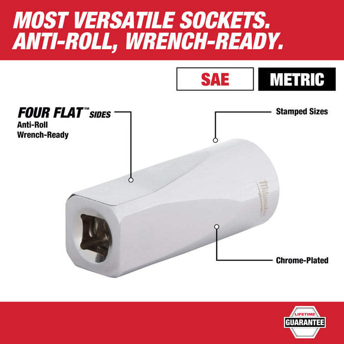 Milwaukee 29PC 3/8" Drive Metric & SAE Ratchet and Socket Set w/ FOUR FLAT SIDES