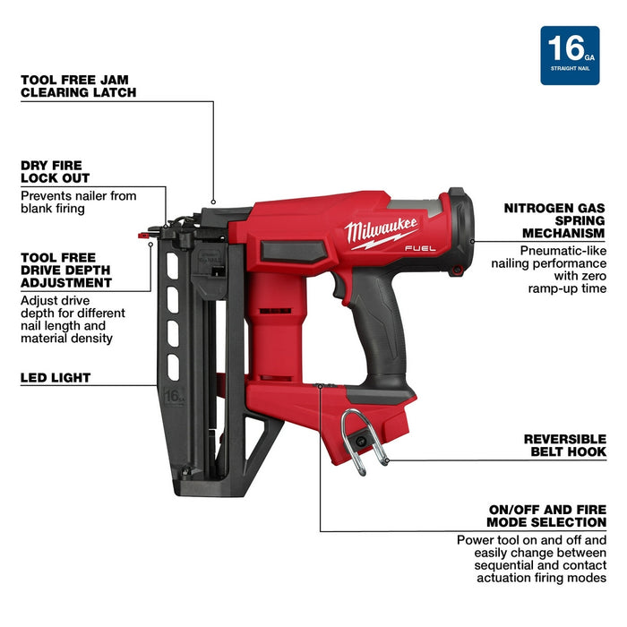 Milwaukee M18 FUEL™ 16 Gauge Straight Finish Nailer - Tool Only