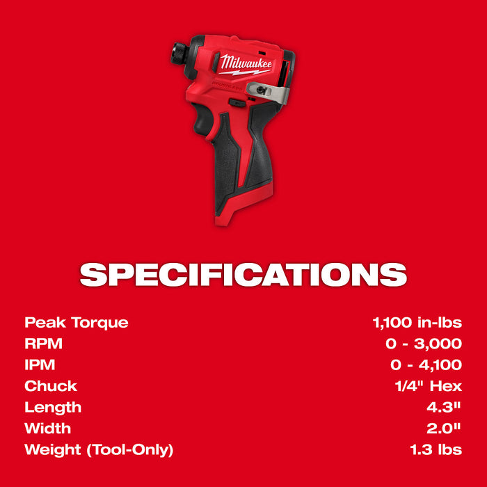 Milwaukee M12 Subcompact Brushless 1/4" Hex Impact Driver - Tool Only