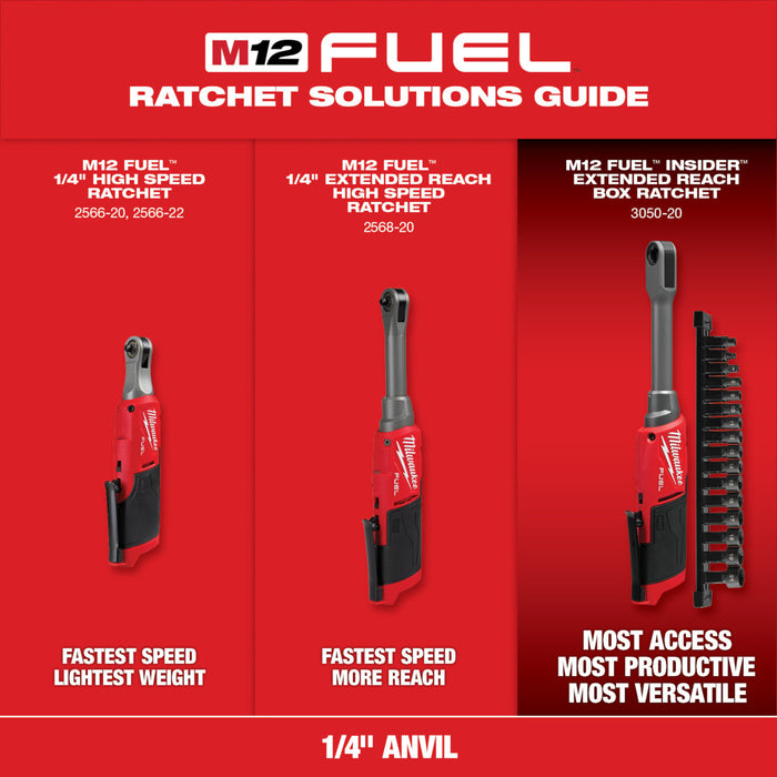 Milwaukee M12 FUEL 1/4" Extended Reach High Speed Ratchet - Tool Only