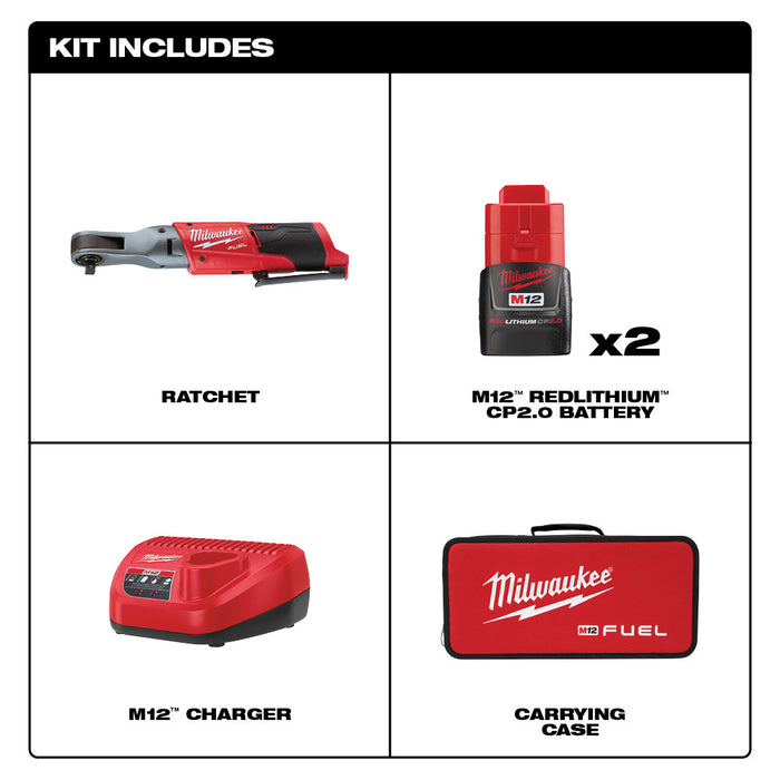 Milwaukee M12 FUEL Cordless 3/8" Ratchet Two Battery Kit