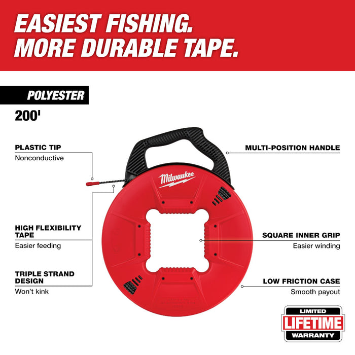 Milwaukee 200ft Polyester Fish Tape w/ Non-Conductive Tip