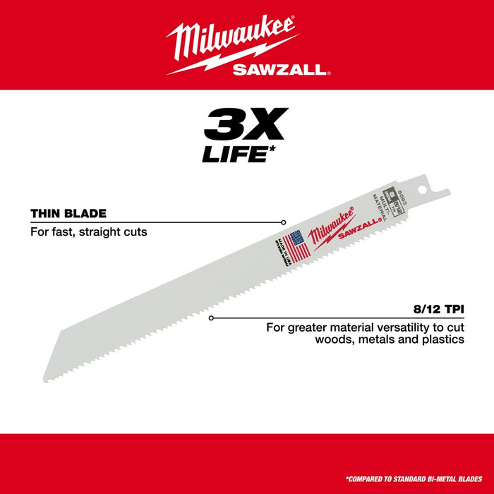 Milwaukee 8" 8/12 TPI SAWZALL® Blades 5PK