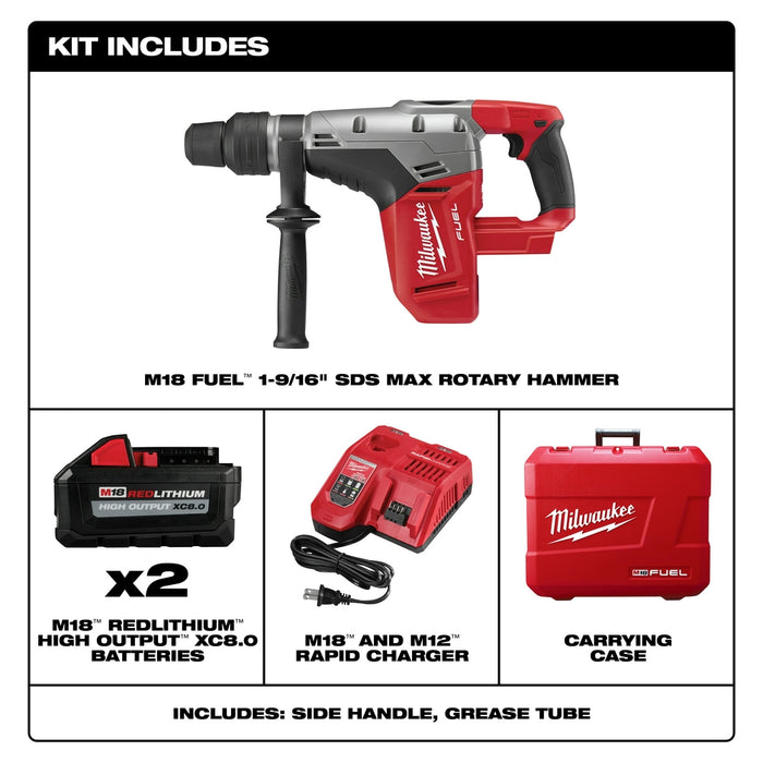 Milwaukee M18 FUEL Cordless 1-9/16" SDS MAX Rotary Hammer Drill Kit