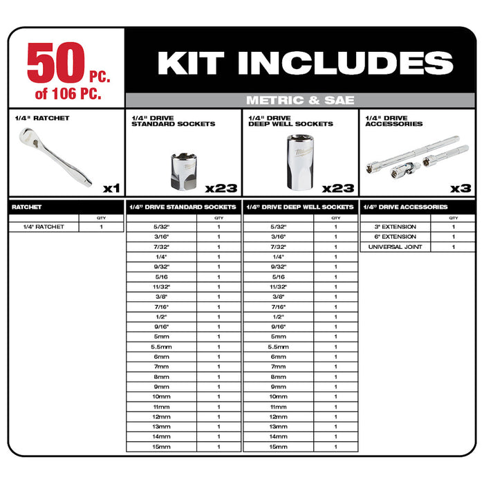 Milwaukee PACKOUT 3/8" 32PC Ratchet & Socket Set Tray - Metric