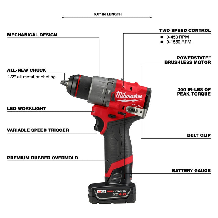 Milwaukee M12 FUEL Cordless Hammer Drill and Impact Driver Combo Kit