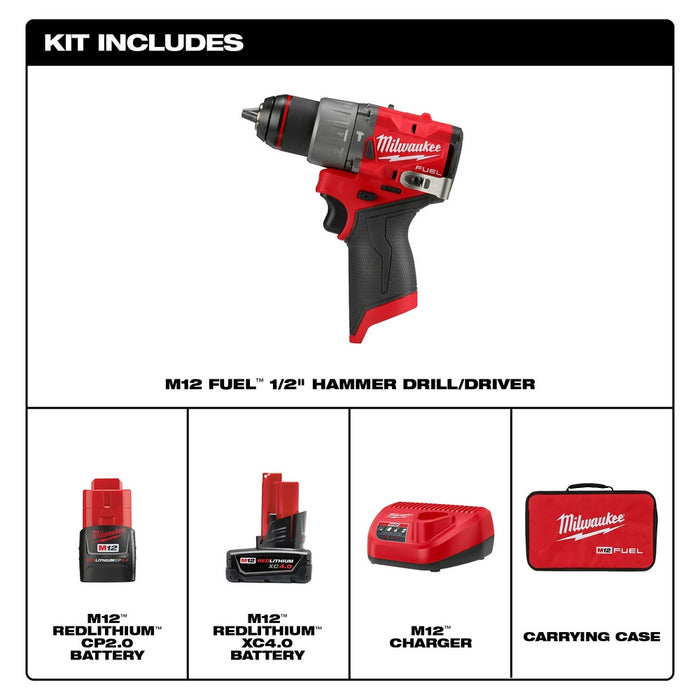 Milwaukee M12 FUEL 1/2" Hammer Drill/Driver Kit