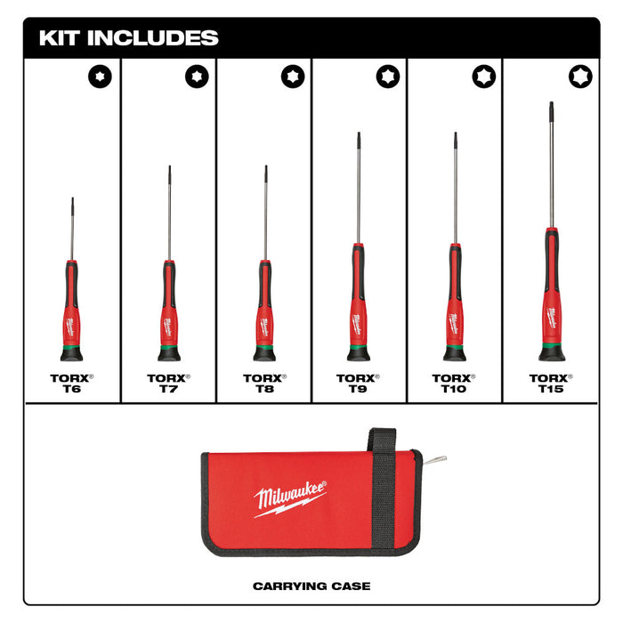 Milwaukee Torx Precision Screwdriver Set with Case - 6 Piece